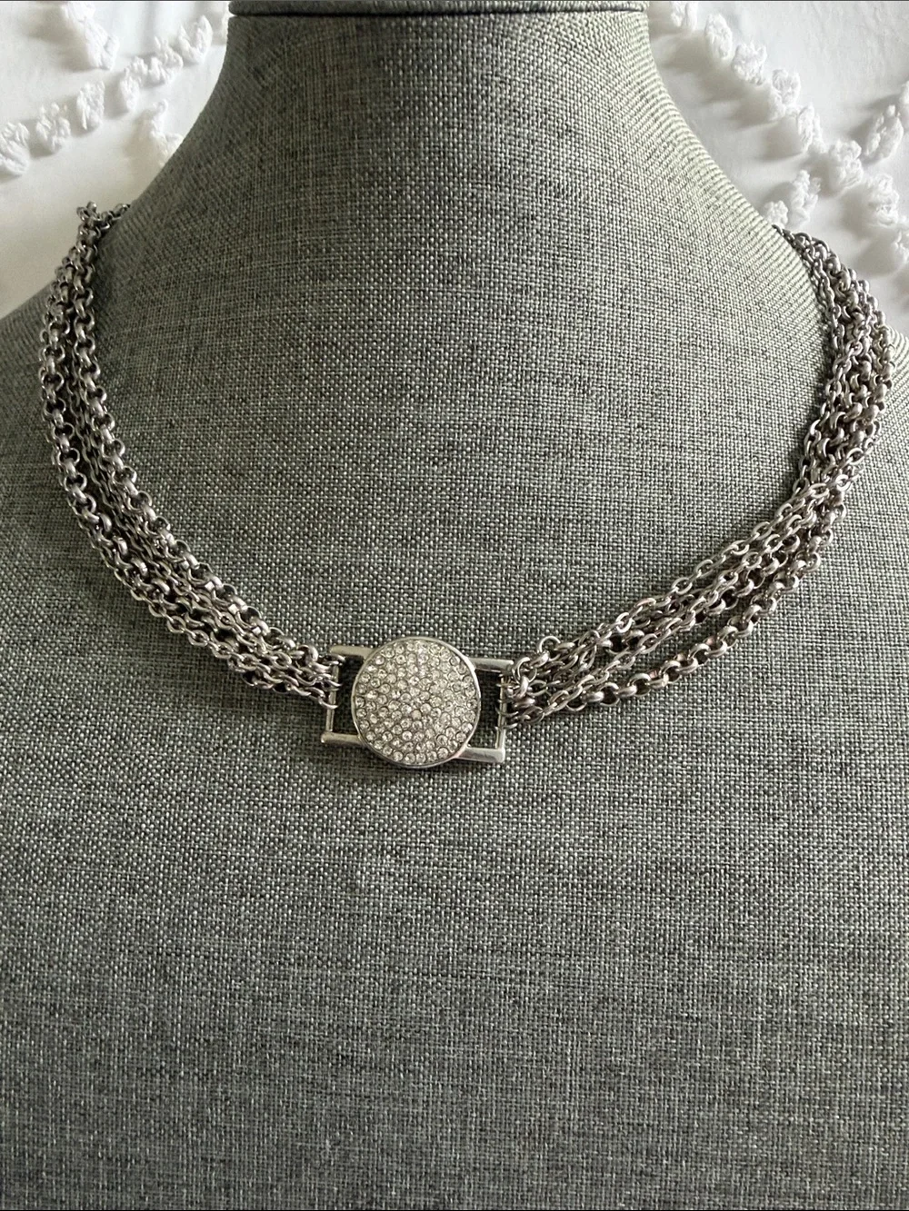 Pave Crystal Multi-Strand Silver Necklace